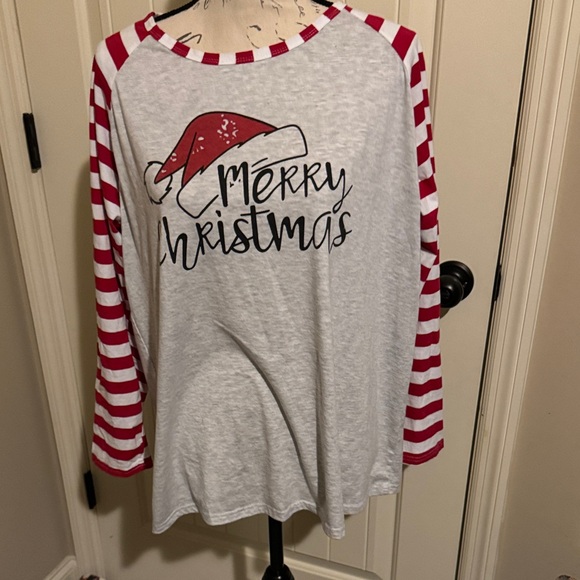 Unknown Tops - Merry Christmas Long Sleeve Tee - Red, Grey and White